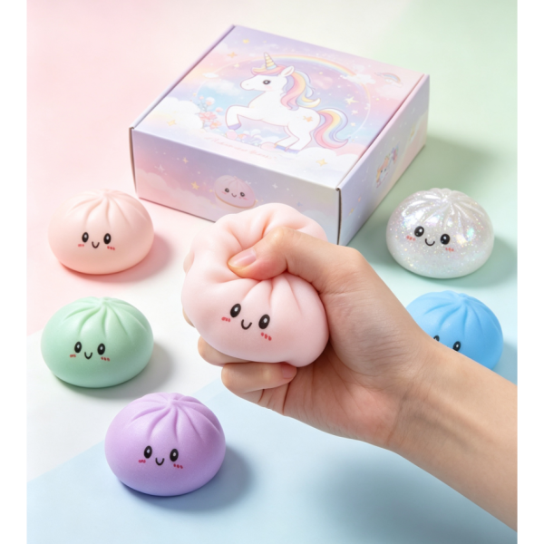 Kawaii Steam Dumpling Squishy Toy with Mini Basket - Ultra-Soft Slow Rebound Stress Relief Fidget Toy for Kids & Adults