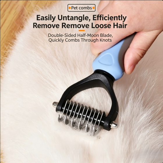 Pet Dematting Comb & Undercoat Rake for Dogs and Cats (Safe Double-Sided Deshedding Tool)