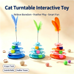Multi-Tier Cat Track Ball Tower & Feather Teaser Wand Toy Set