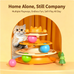 Multi-Tier Cat Track Ball Tower & Feather Teaser Wand Toy Set