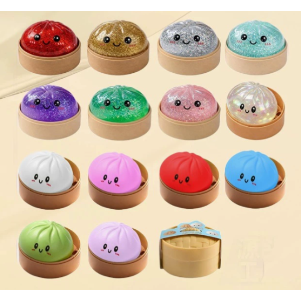 Kawaii Steam Dumpling Squishy Toy with Mini Basket - Ultra-Soft Slow Rebound Stress Relief Fidget Toy for Kids & Adults